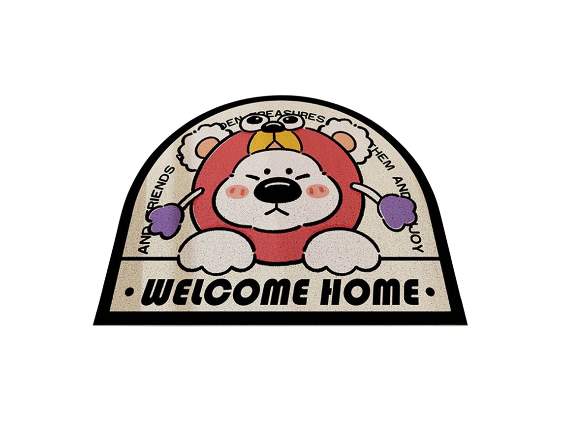 Felpudo Con Osito Adorable, Antideslizante, De Pvc Lavable, Rosa, 40x60cm