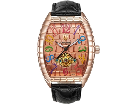 VEANXIN Reloj Mecánico Relojes Automáticos Rectángulos de Cuero Negro-Plata