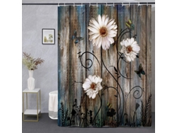 2026-set De Cortina De Ducha Linjou, Estilo Campestre Americano, Floral Gris, 180x180, Impermeable, Lavable A Máquina