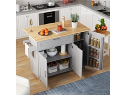 Mesa de cocina móvil, plegable, roble veta, armario multifuncional, especiero, inodoro, 5 ruedas, apto para cocina Zkaka