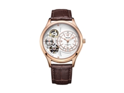 Reloj Hombre Megir De Cuero Pu Hueco Caja Oro Rosa Dial Blanco Resistente Al Agua