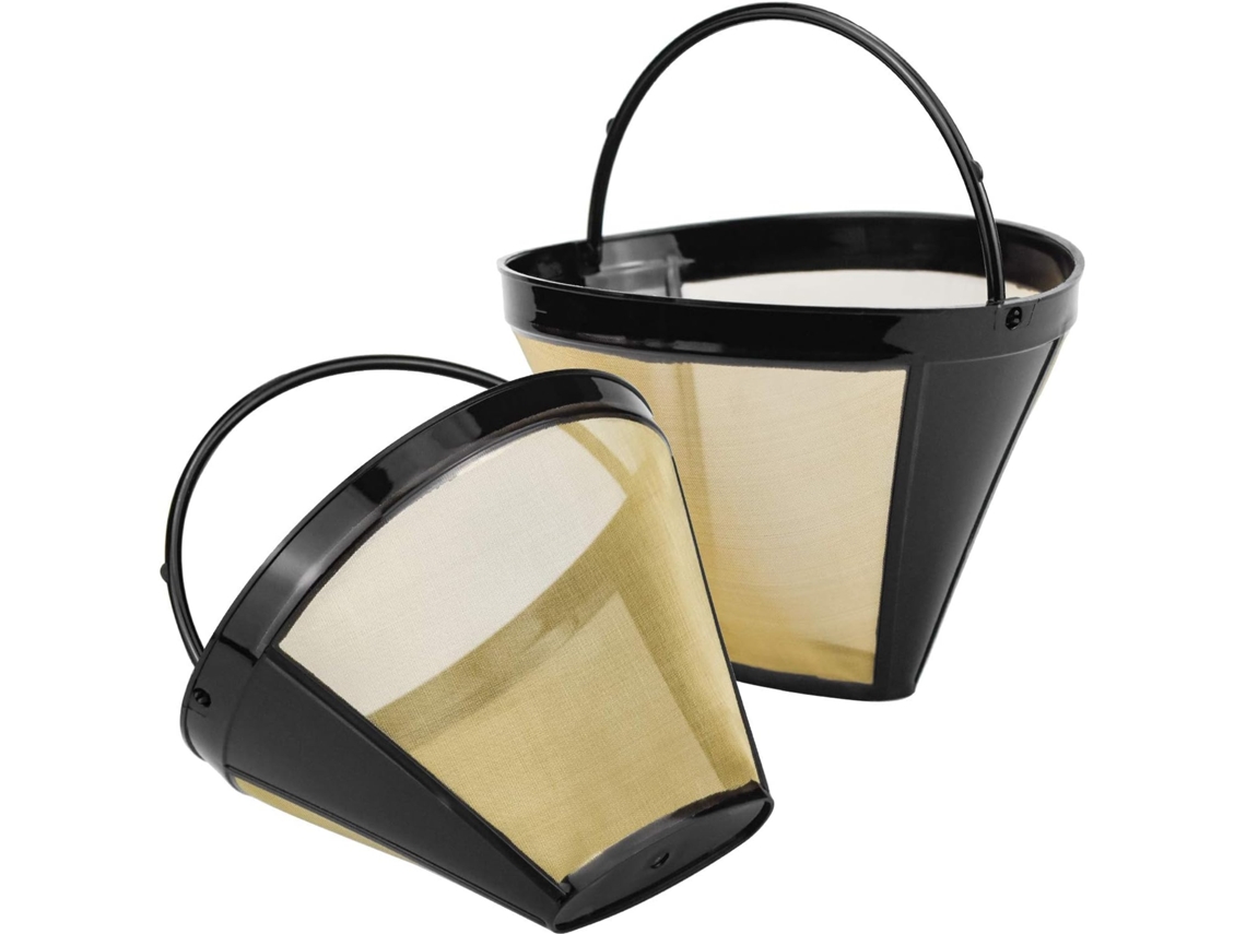 CHRUI Filtro de café Reutilizable de 2 Piezas Filtro Permanente con Filtro de Malla de Acero Inoxidable Tamaño 4 para 8-12 Tazas de café de plástico Negro