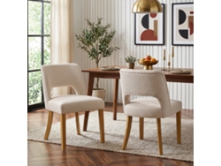 2 Sillas Comedor, Lino Transpirable, Patas Madera Maciza, Beige
