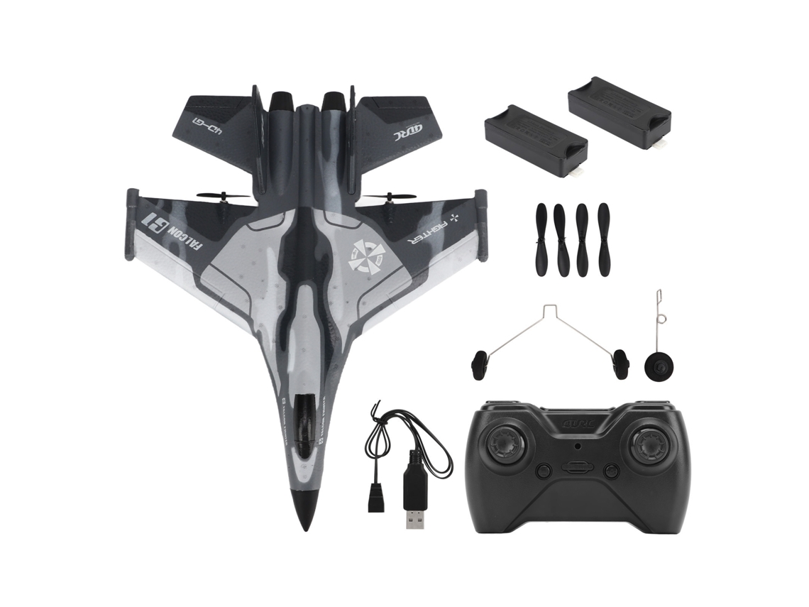 Avião De Controle Remoto Leve Flexível Com Luz Led Para Crianças Camuflagem Cinza 2 Baterias
