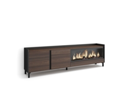 Mueble Tv, Televisión, 212x35x61cm, Para Tv Hasta 80", Chimenea Eléctrica Xxl, Diseño Industrial, Roble Oscuro Y Negro