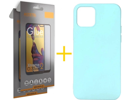 Kit Carcasa y Protector Cristal Full2X iPhone 12 « 12 Pro Accetel Silicona Verde Claro