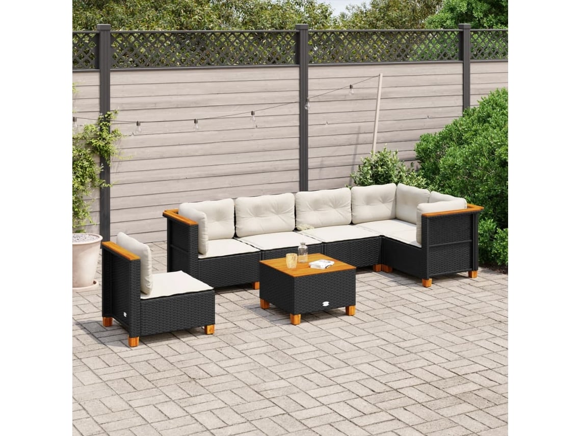 Conjunto de sofá de jardín de 7 piezas con cojines de mimbre negro de DKD Home Decor