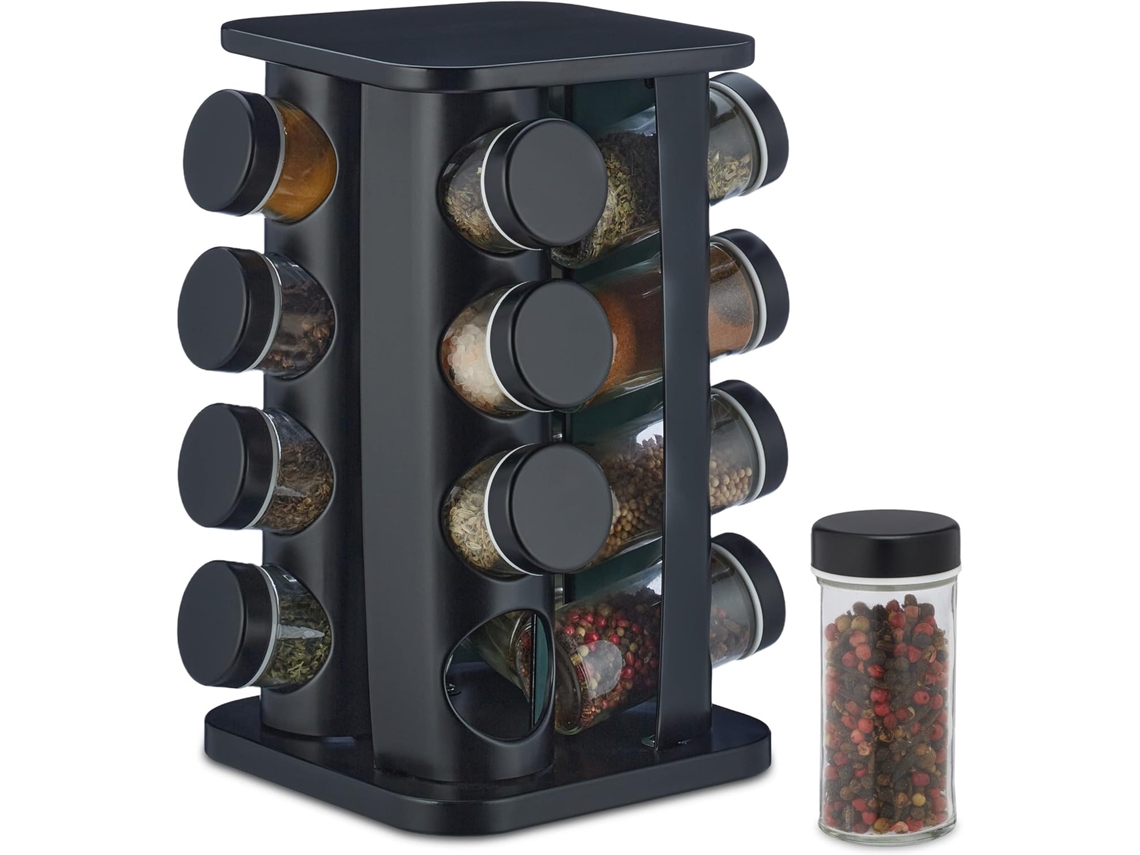 Carrusel Para Especias, 16 Frascos, Acero Inoxidable Y Vidrio, Negro