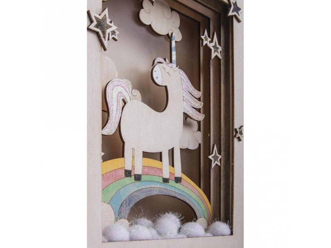 Marco de madera con escena 3D - 20 x 30 x 6,5 cm - Unicornio