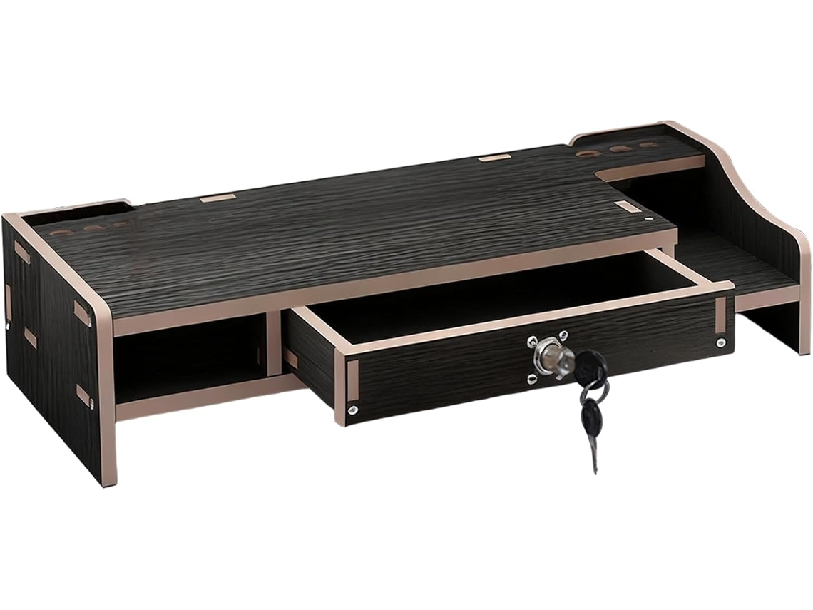 Soporte De Madera Para Monitor De Ordenador Con Compartimento De Almacenamiento Escalonado.