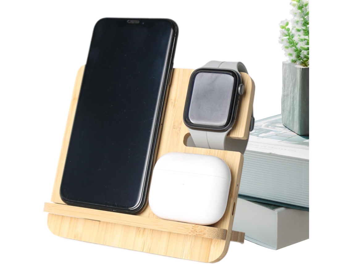 Estación De Carga Con Cable – Soporte | Cargador | Madera | Base De 15 W