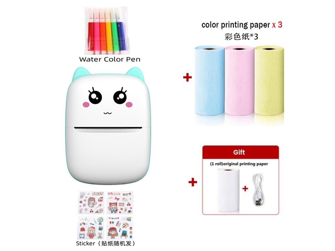 Impresora térmica inalámbrica de 203 ppp, impresión sin tinta con papel a color, bolígrafo de acuarela y pegatinas, Digitallab Blue