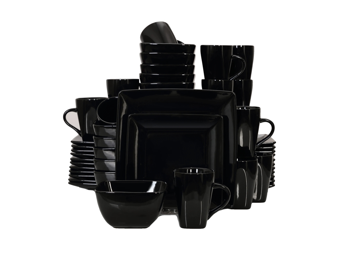 Juego de vajilla de porcelana negra, apta para microondas y lavavajillas, 48 piezas OEM