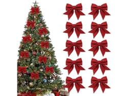 Es Un Juego De 10 Adornos Para Árbol De Navidad Decorados Con Cinta Roja Y Brillantina. Son Perfectos Para Reuniones Familiares Y Tienen Un