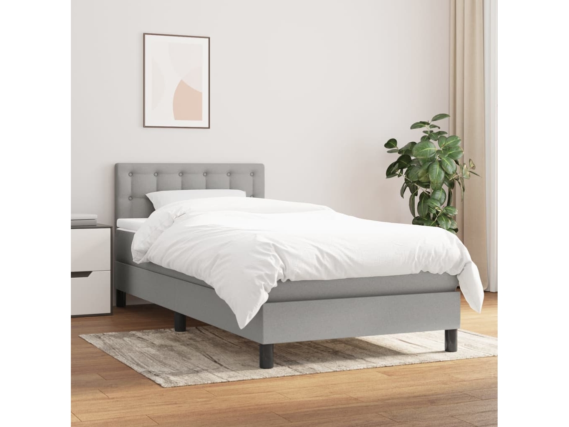 Cama Box Spring Con Colchón Tela Gris Claro 90x200 Cm