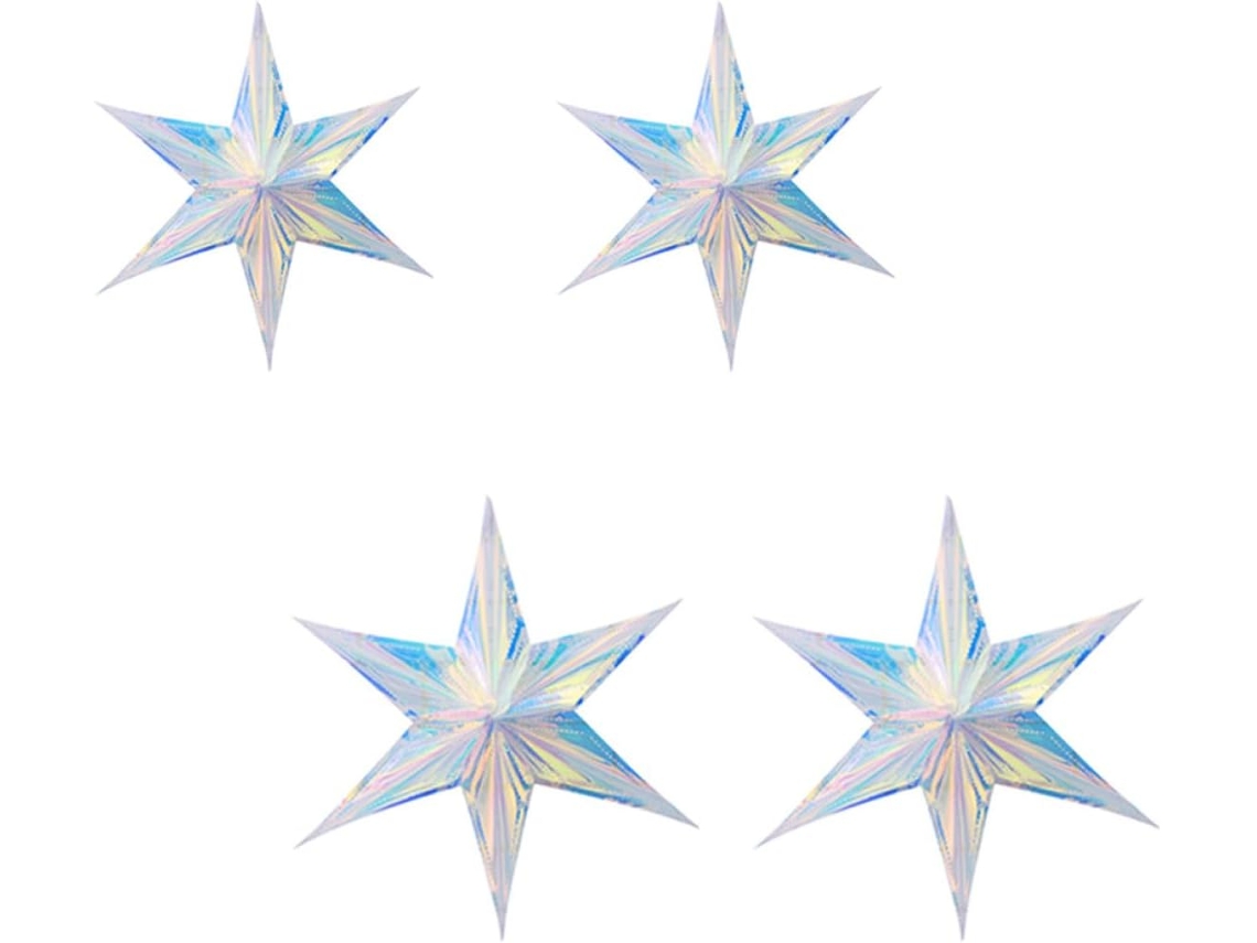 Juego 4 Colgantes Hexagonales Forma Estrella Iridiscente Plateado Adorables Adornos Bodas Árboles Navidad Neón