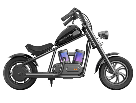 Moto Eléctrica para Niños HYPER GOGO Cruiser 12 Plus 12'' Neumáticos Altavoz Bluetooth Niebla Simulada Negro