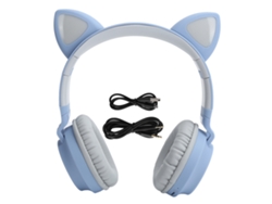 Fone De Ouvido Com Orelha De Gato Bluetooth 5.0 Luz Led 3d Estéreo Foldável Com Microfone Cinza Azul