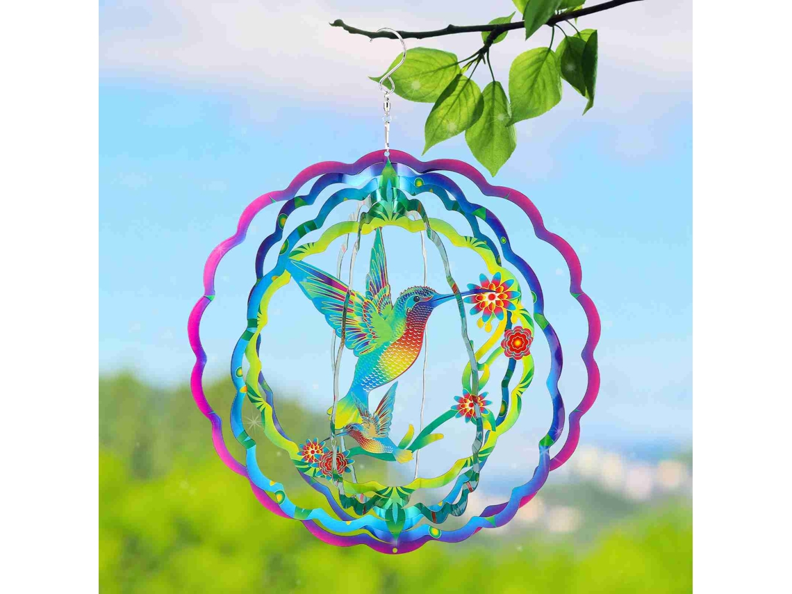 Molino de viento de colibrí de 12 pulgadas, de acero inoxidable, 3D, colgante de metal, atrapasueños para jardín, decoración interior y exterior.
