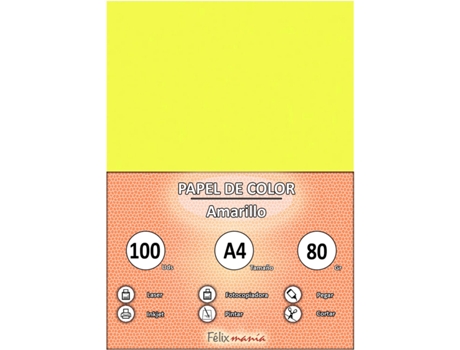 80Gr A4 Papel Amarillo 100 Hojas