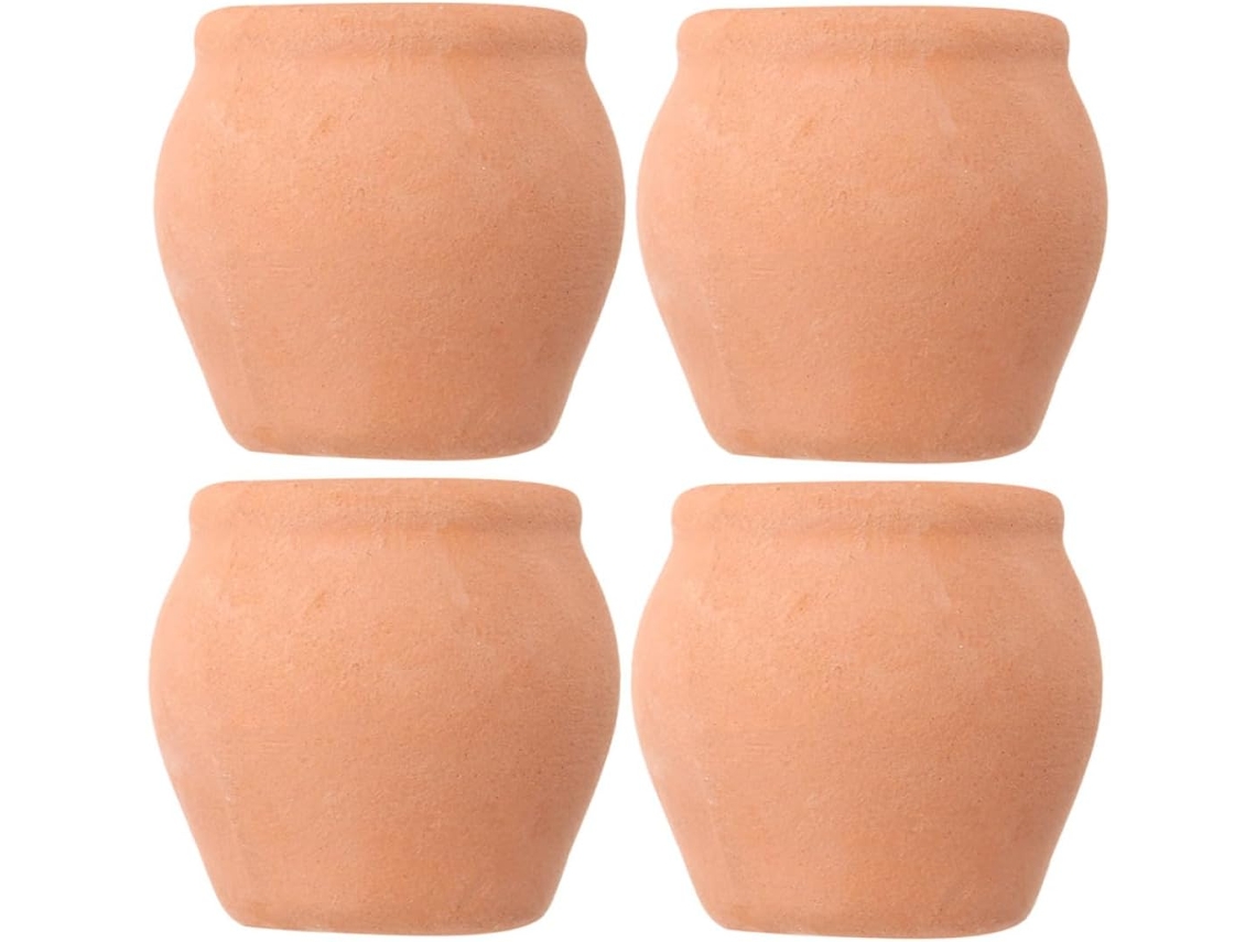 Juego De 4 Macetas Pequeñas Redondas De Terracota Sin