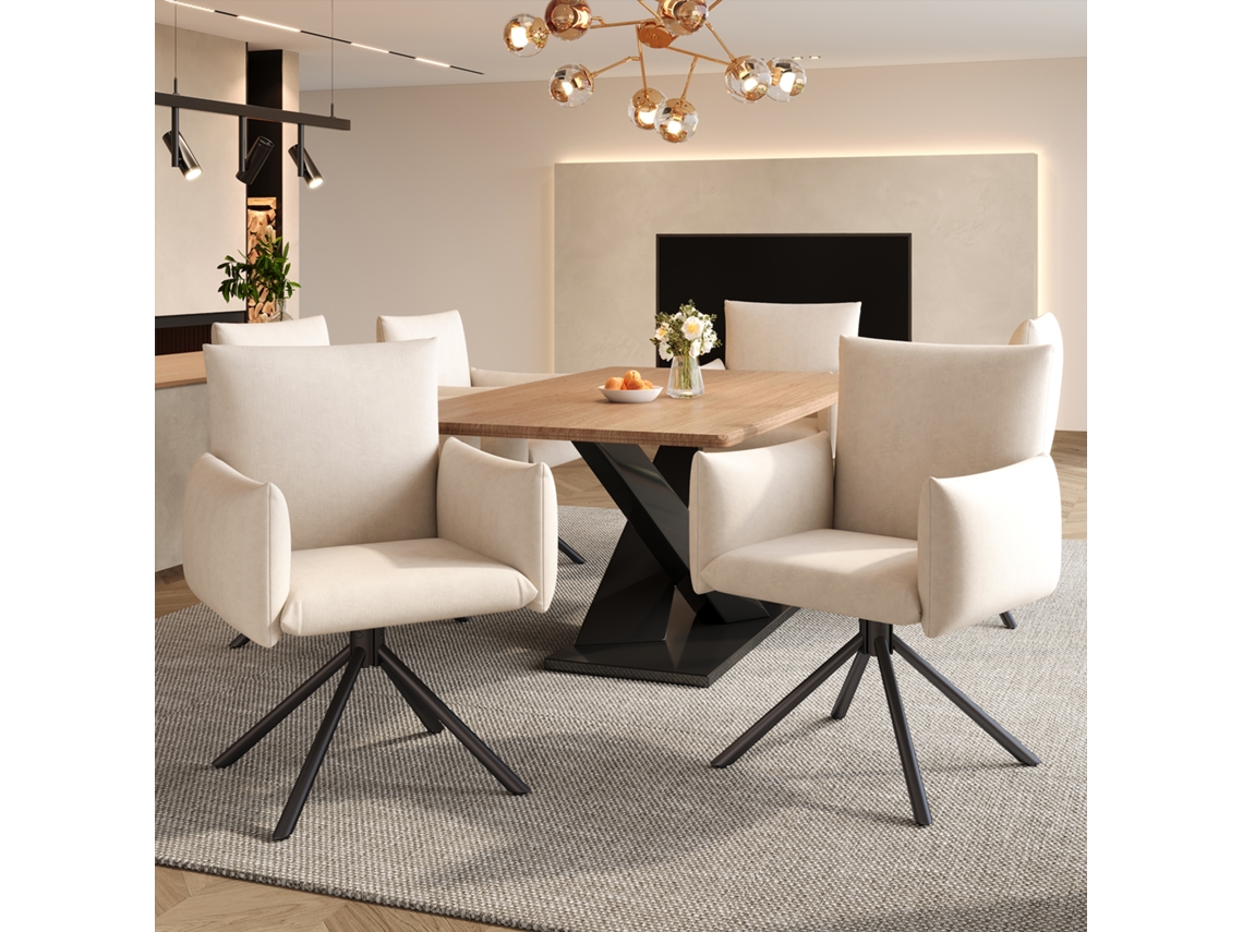 Juego de 6 sillas de comedor, sillón tapizado con 4 patas de metal, silla giratoria de 360°