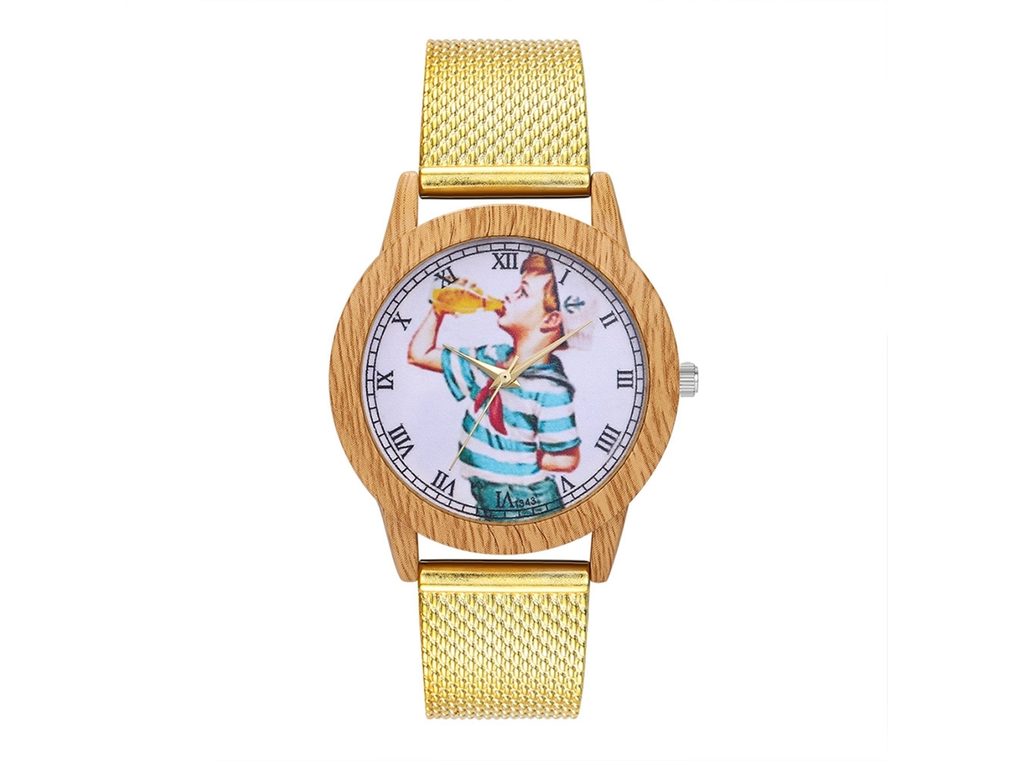 Reloj De Pulsera Analógico De Aleación De Moda Para Hombre Y Mujer T343-f Dorado
