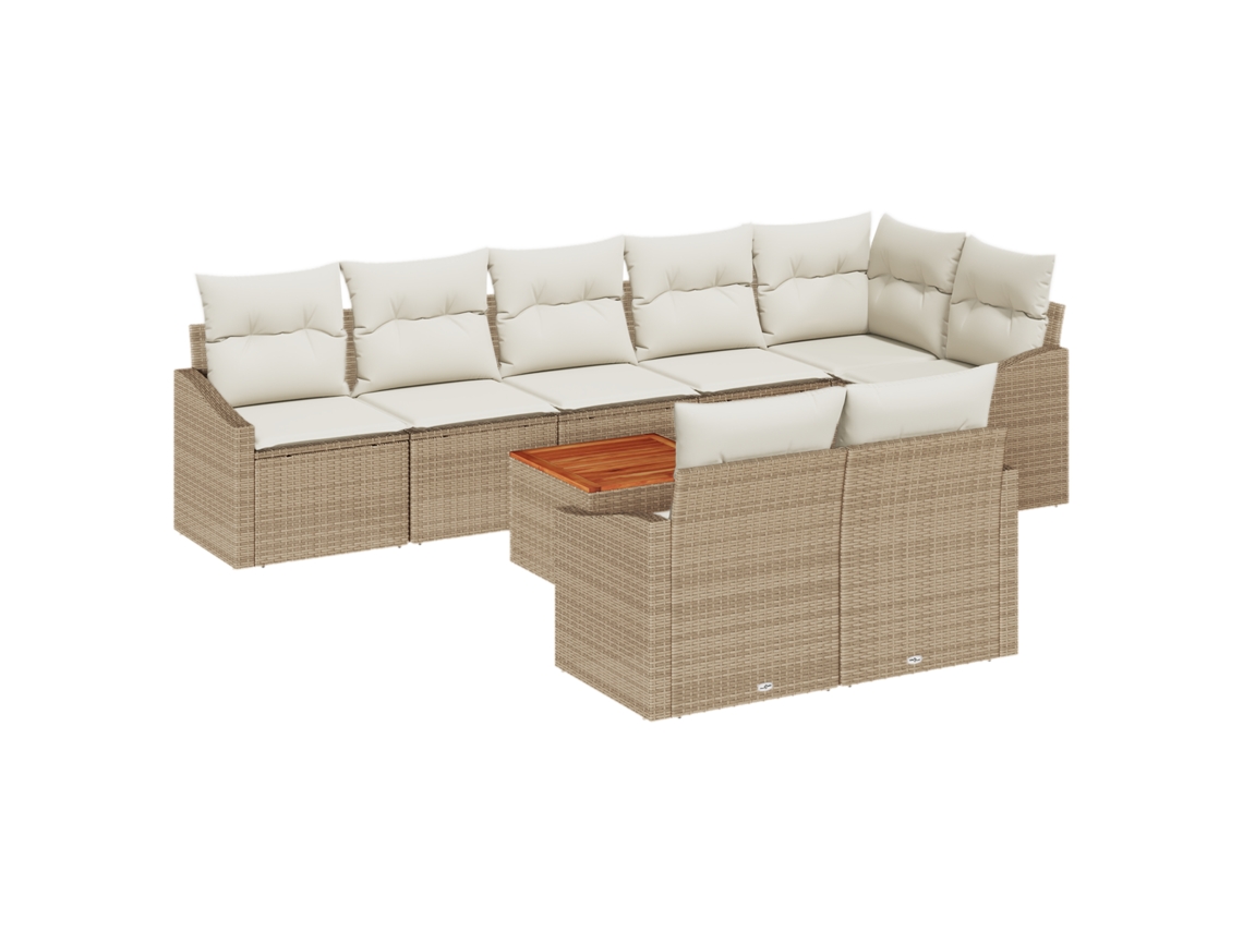 Conjunto de sofá de jardín VidaXL de 9 piezas con cojines en ratán de acacia beige