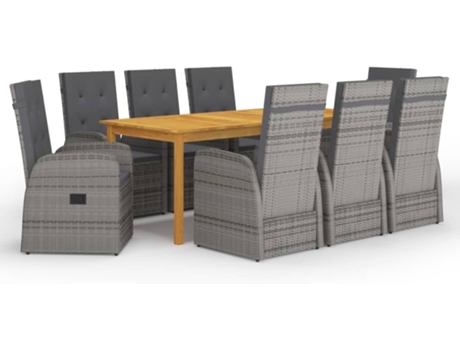 Conjunto 9 de comedor para jardín VIDAXL gris