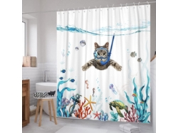 Cortina de ducha MH 180 x 180 cm, diseño de gato marino buceador, impermeable, Jortmrd