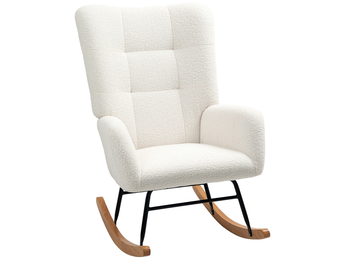 Mecedora Teddy Velvet PRIME KANG de metal y madera, para dormitorio y salón, 70x94x100 cm, blanco crema.