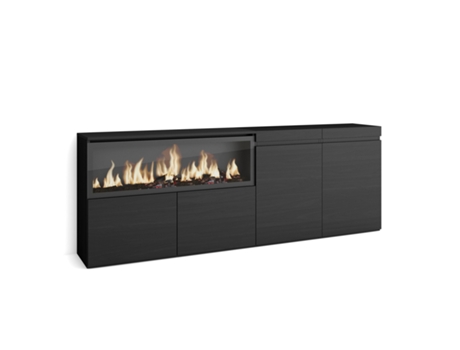 Aparadores para salón, 210, 4 Puertas, Chimenea eléctrica XXL, Negro SKRAUT HOME