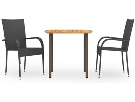 Conjunto 3 de comedor para jardín VIDAXL ratán sintético negro