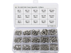 Kit 440 Piezas Tornillos De Acero Inoxidable M3 M4 M5 Con Tuercas Hexagonales De Cabeza Redonda En Caja Transparente