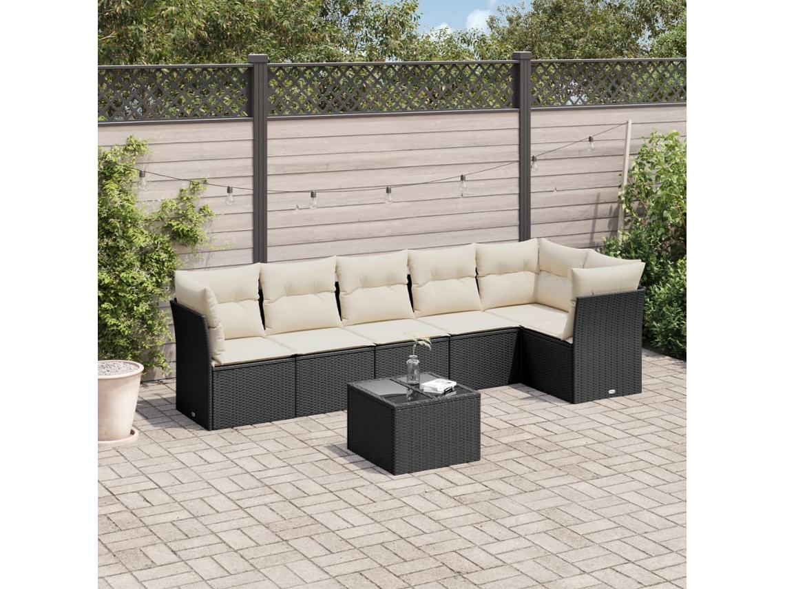 Conjunto de sofá de jardín de 7 piezas con cojines de mimbre negro de DKD Home Decor