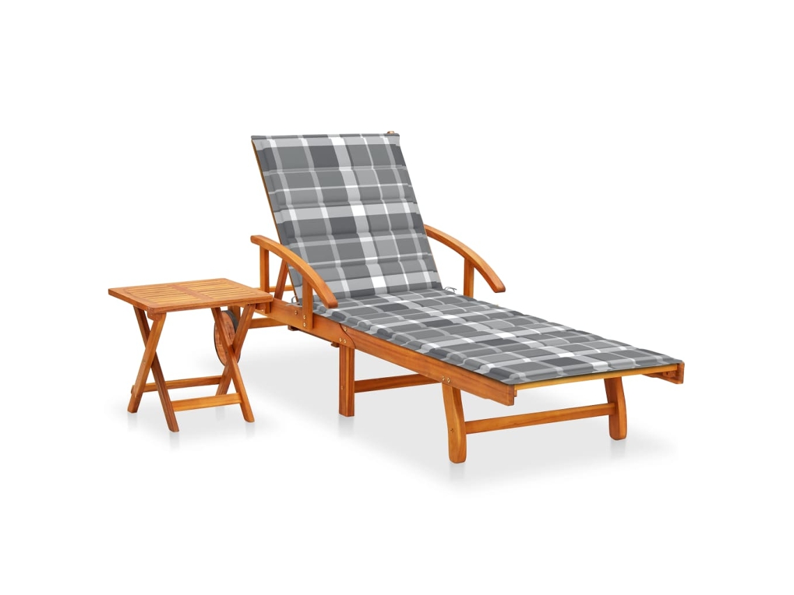 Tumbona de jardín Mueble para patio Asiento de jardín con mesa y cojín madera maciza de acacia