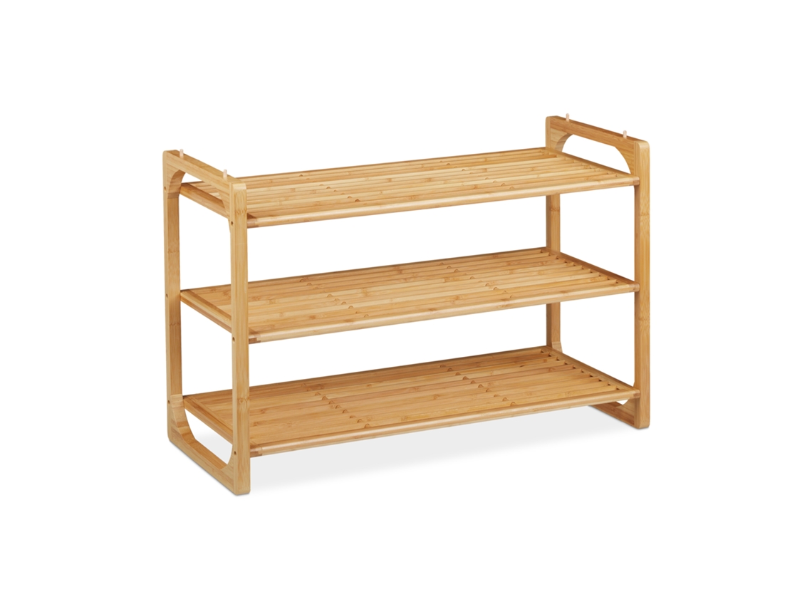 Sapateira Empilhável De Bambu Relaxdays, Com 3 Níveis, Para Até 9 Pares De Sapatos, Hbt: 50 X 75,5 X 33 Cm, Natural