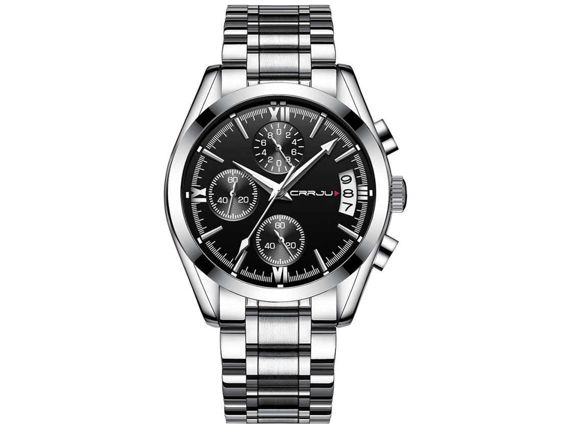 Reloj De Cuarzo Para Hombre Con Brazalete De Acero Inoxidable Y Tres Zonas Horarias (plateado Y Negro).