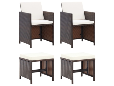 Conjunto 4 Conjunto de silla de jardín y taburete VIDAXL ratán PE negro