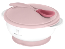 Cuenco con Ventosa y Cuchara Sensible al Calor Rosa KIKKABOO