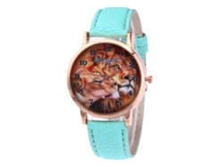Reloj De Pulsera De Cuarzo Para Mujer Zhoulianfa, Piel Sintética, Estampado De León, Verde Menta.