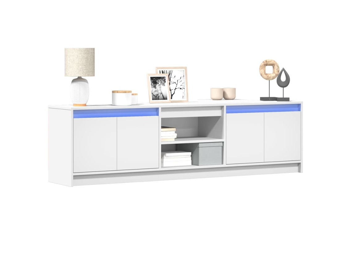 Mueble De Tv Con Led Madera De Ingeniería Blanco 180x34x50 Cm