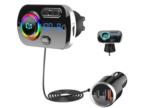 Transmisor FM Bluetooth 5.0, Adaptador de radio para automóvil Kit manos libres para automóvil, PD3.0 20W Tipo C y QC3.0 Cargador rápido para CHRON...