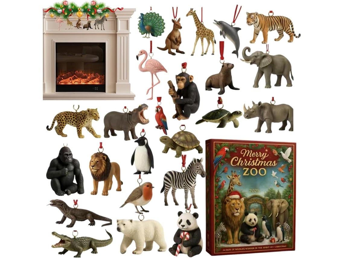 Cuenta regresiva de 24 días para Navidad: colgantes de animales acrílicos en 2D para niños y adolescentes.