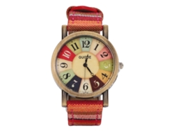 Reloj Hippie Bohemio De Color Multicolor Para Mujer Con Cuerda De Cuero Pu Y Batería Botón Ideal Para Regalo De Cumpleaños Rojo