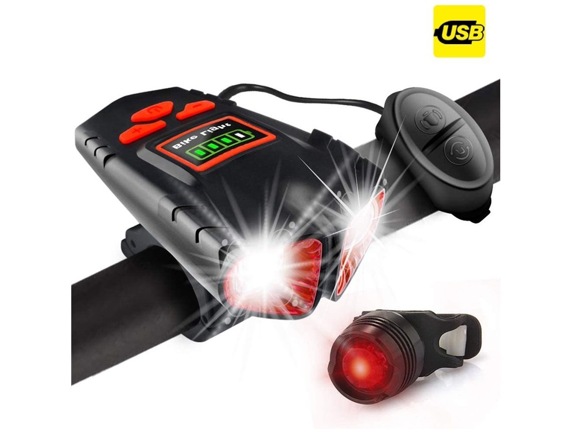 Luz Recargable Usb Para Bicicleta Con Timbre, 800 Lúmenes, Resistente Al Agua, Luz Delantera Y Trasera.