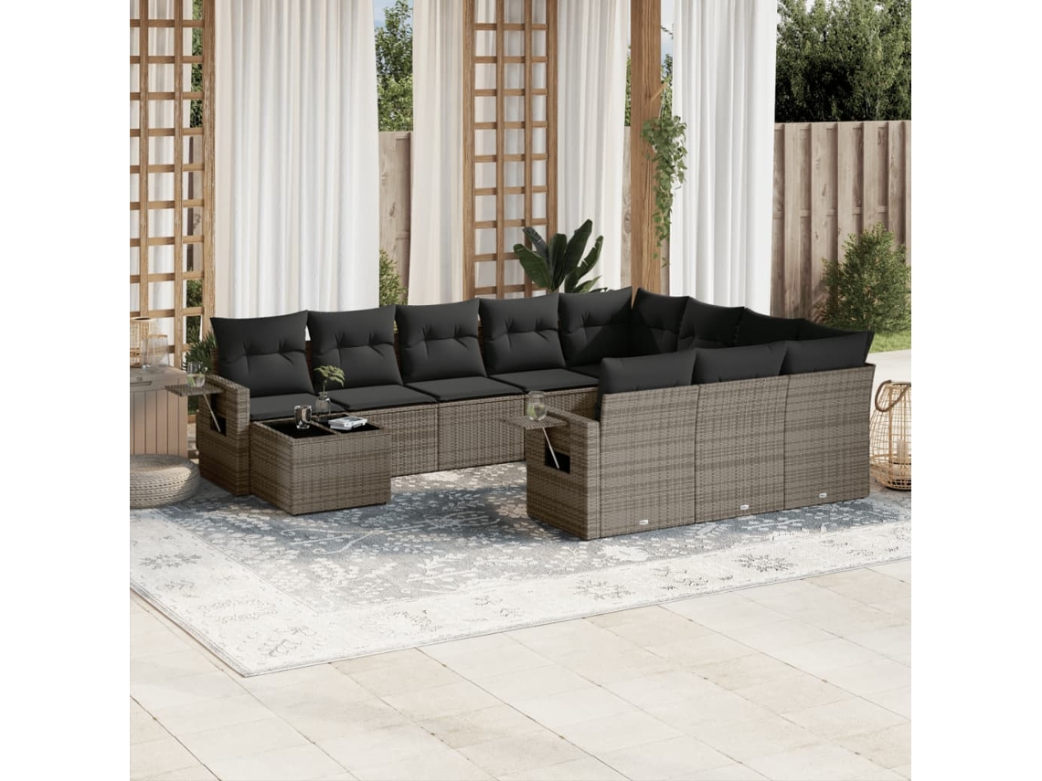 Conjunto de sofá de jardín de 11 piezas con cojines, ratán gris, DKD Home Decor