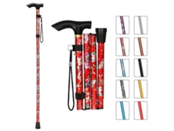 Bastón plegable con 5 niveles de altura ajustables, con empuñadura TE y correa para la muñeca, estampado floral rojo, para hombres y mujeres.