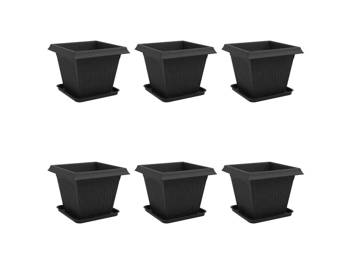 Macetas Vidaxl para plantas, 6 unidades, negras, 38 x 38 x 30 cm, plástico.