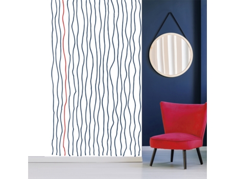 Mural de Pared PLAGE Murales Patrones de Ondas Verticales Azules Oscuras con Ondas Rojas en un Fondo Blanco 250 cm X 150 cm